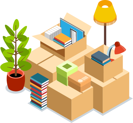 たくさんの段ボールを梱包している様子のイラスト